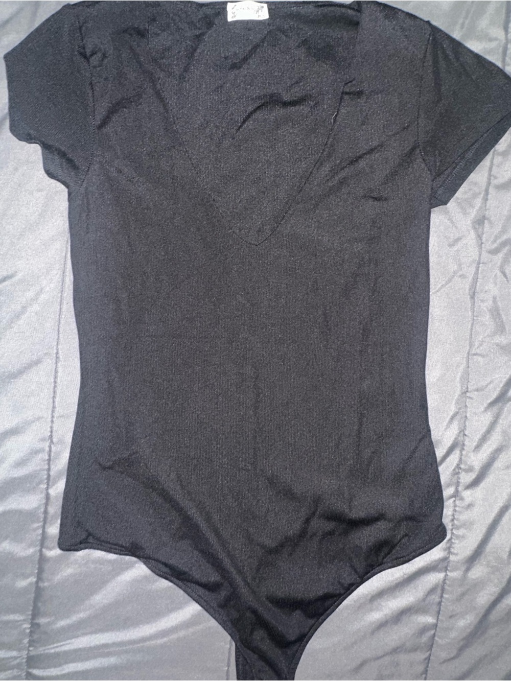 Black V-Neck Short Sleeve bodysuit